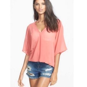 WAYF Faux Wrap High/Low‎ Top Chiffon